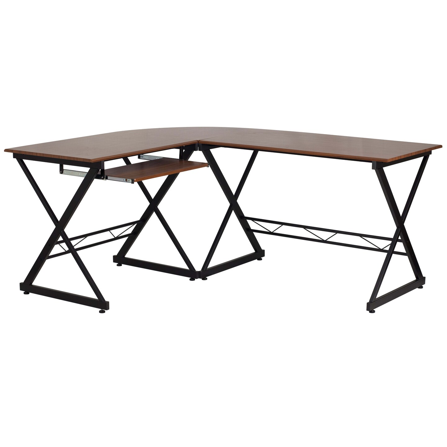 Emma and Oliver Laminate L-Shape Computer Desk with Pull-Out Keyboard Tray