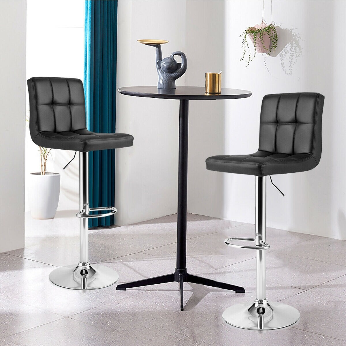 Height Adjustable Swivel Bar Stool with Cushioned Seat and Wide3 Metal Base