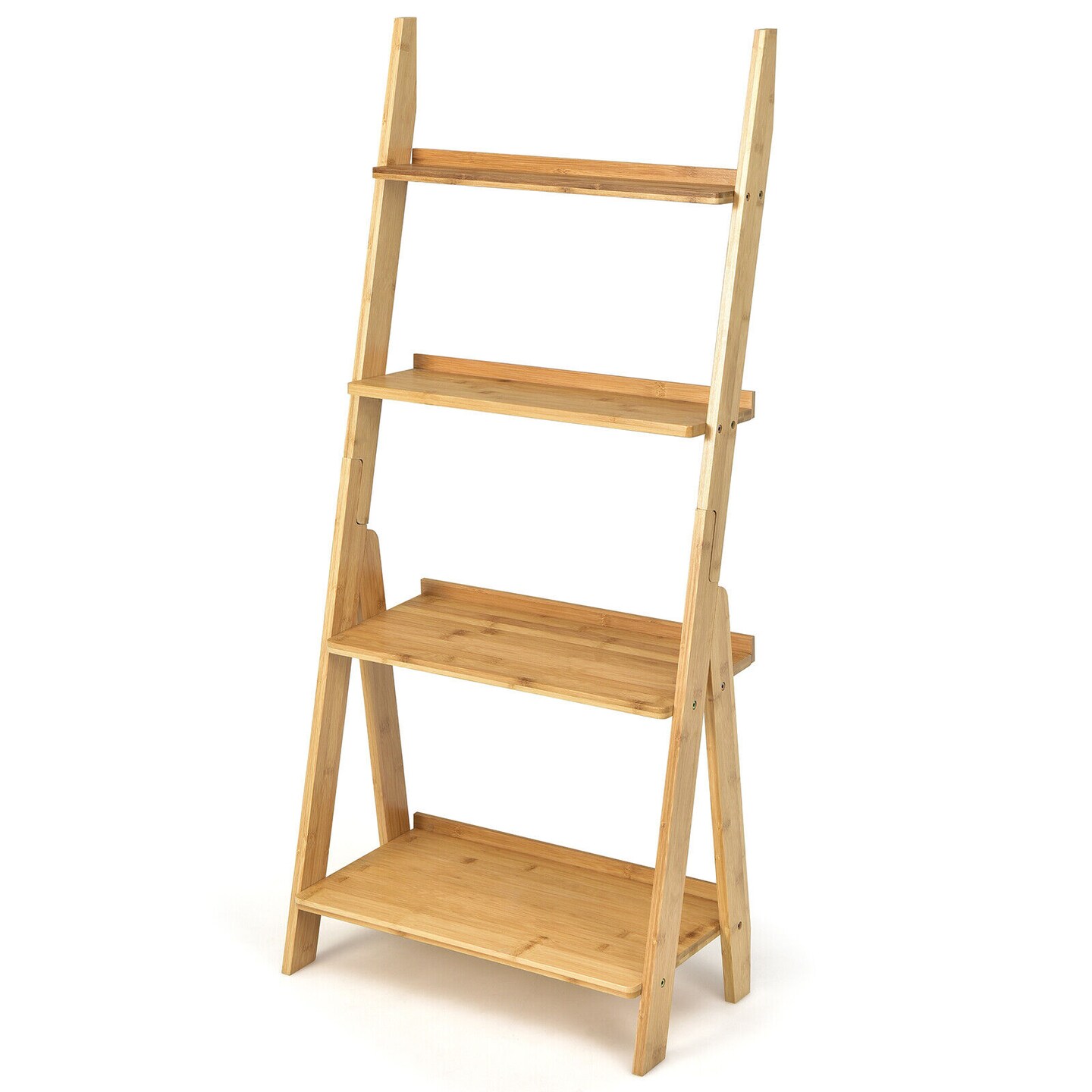 4-Tier Bamboo Ladder Shelf Bookcase for Study Room