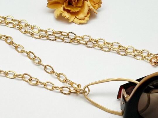 Gold Chain Eyeglass Loop Necklace Reading Glasses Ring Holder