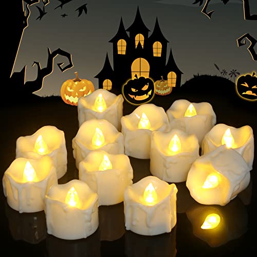 PChero Halloween Tea Lights with Timer, 12 Packs Flickering