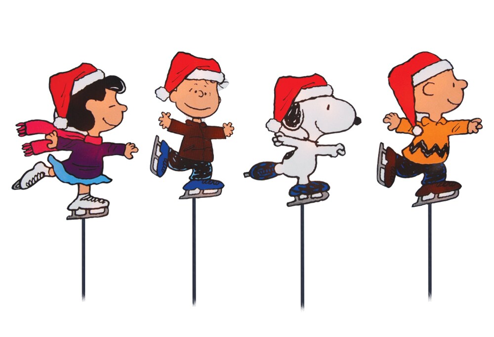 Northlight Set of 4 Pre-Lit Snoopy and Peanuts Ice Skating Christmas Pathway Markers - Clear Lights