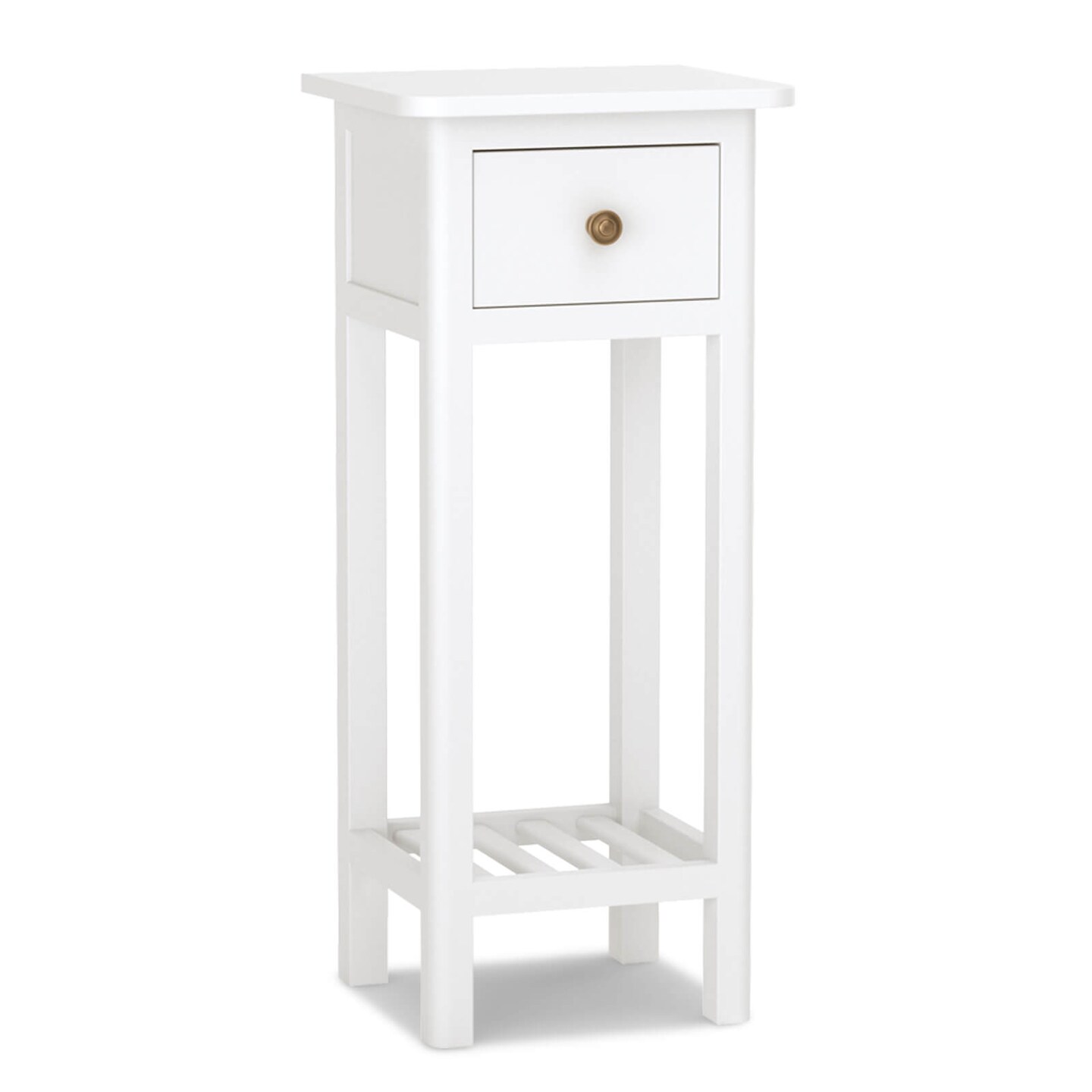 2 Tier Slim Rectangular Bedside Table Nightstand with Open Shelf and Small Drawer