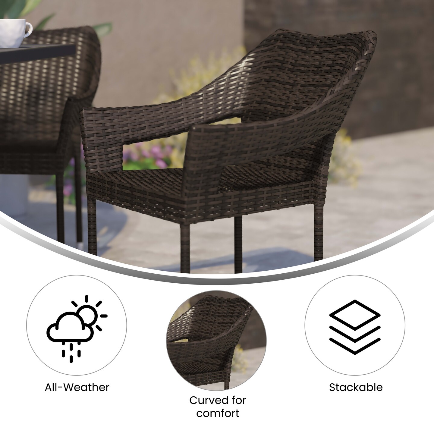 Merrick Lane Eldon Weather Resistant Indoor/Outdoor Stacking Patio Dining Chair with Steel Frame and PE Rattan