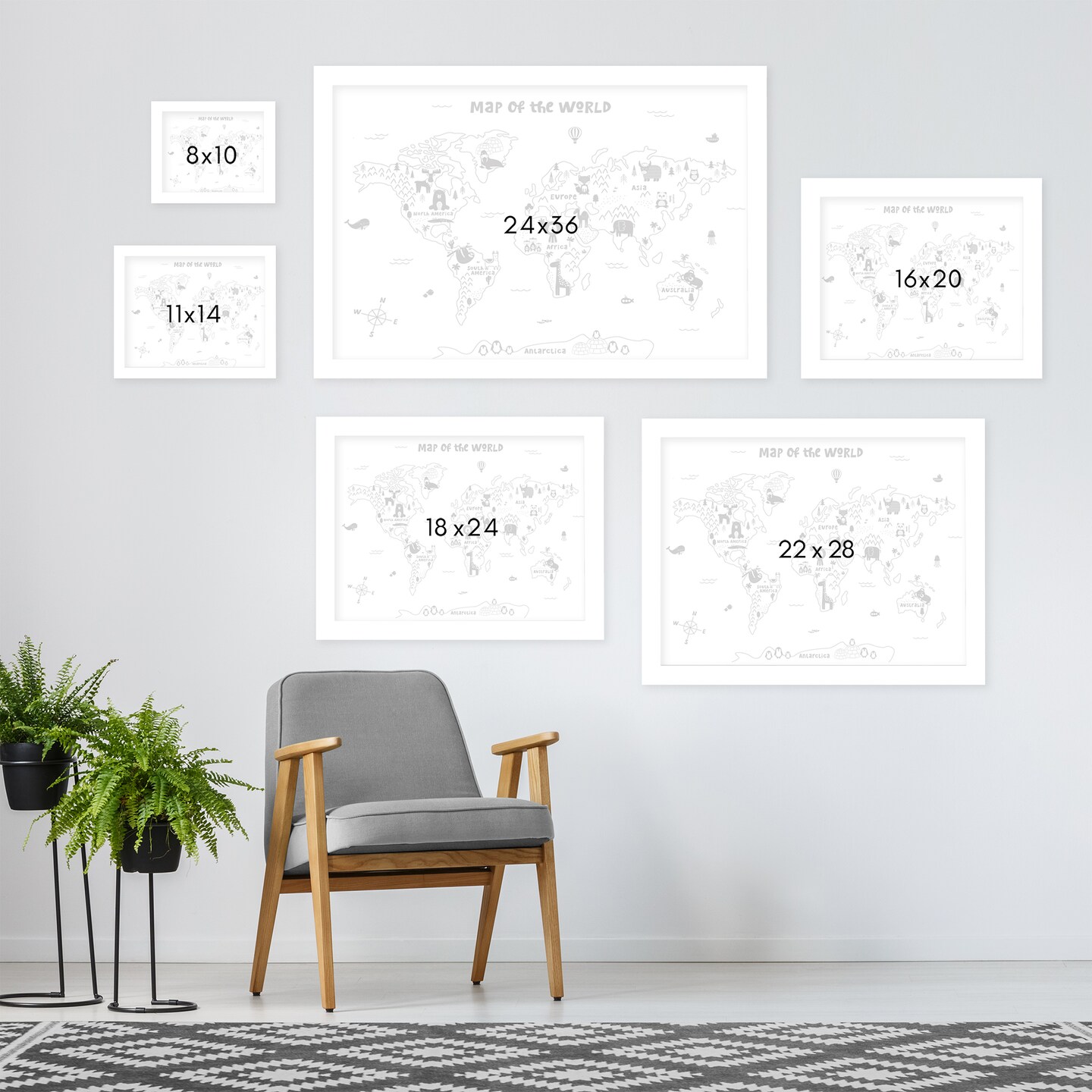 Monochrome Minimalist Map by Elena David Frame  - Americanflat