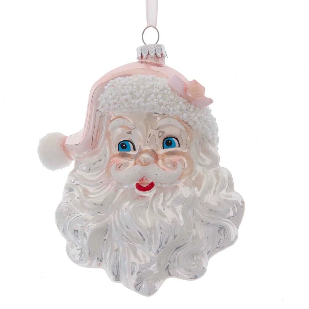 KSA Pack of 6 Pink and Silver Santa Head Christmas Ornaments 6&#x22;