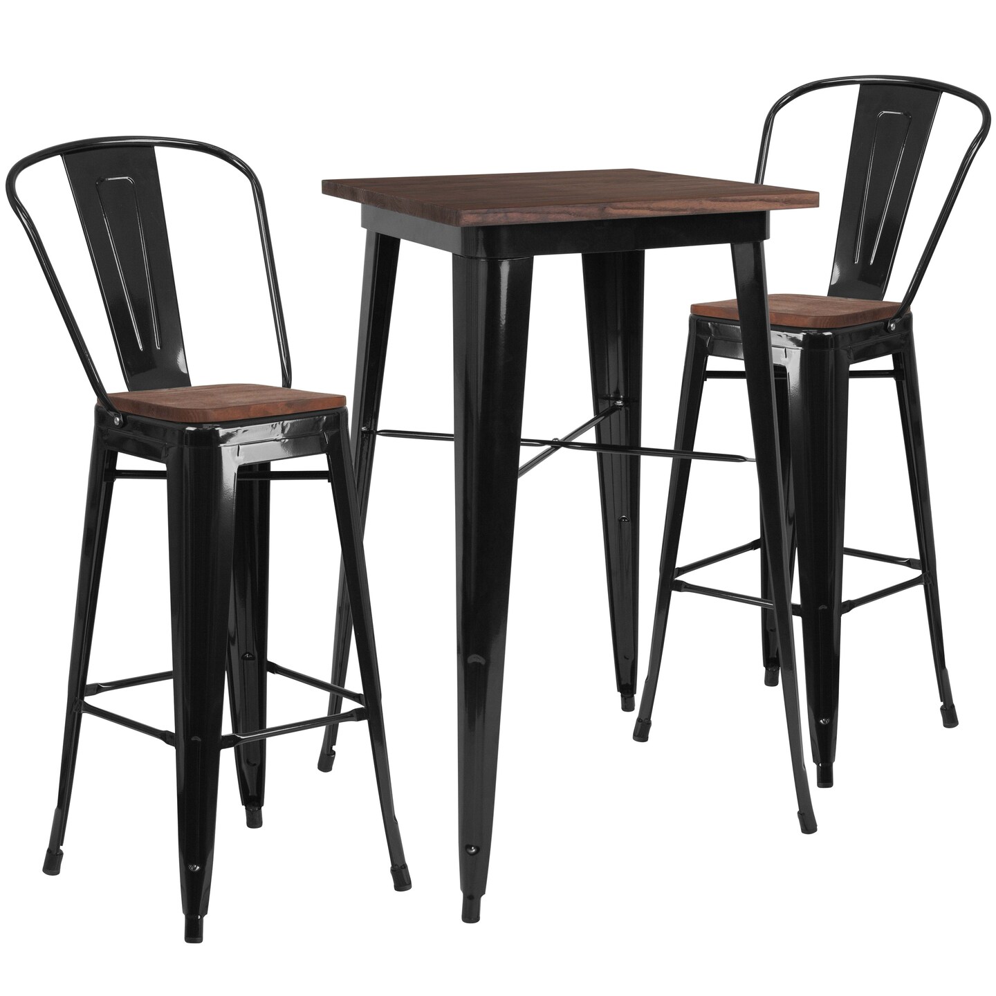 Emma and Oliver 23.5&#x22; Square Metal/Wood Bar Table Set - 2 Stools