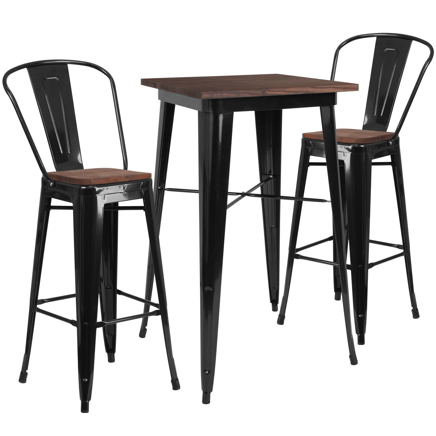 Emma and Oliver 23.5" Square Metal/Wood Bar Table Set - 2 Stools