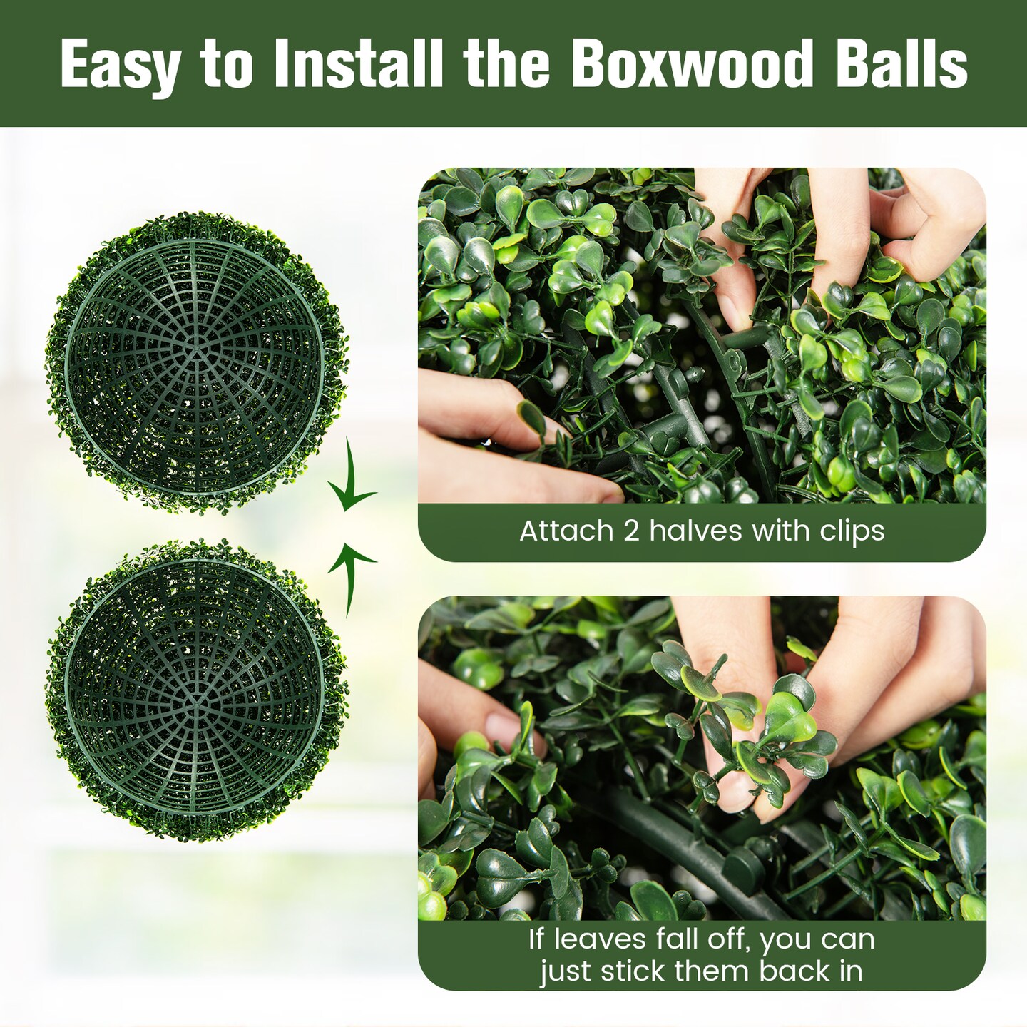 2 Pieces Artificial Boxwood Topiary UV Protected Indoor-Outdoor Balls