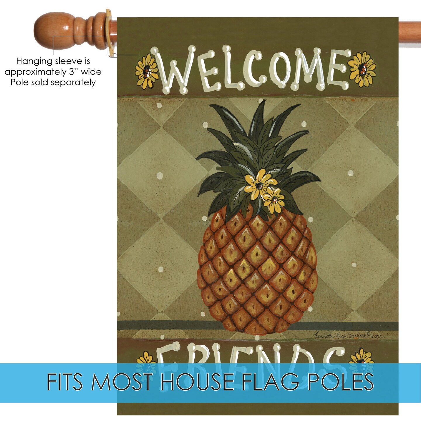 Welcome Friends Decorative Pineapple Double Sided Flag