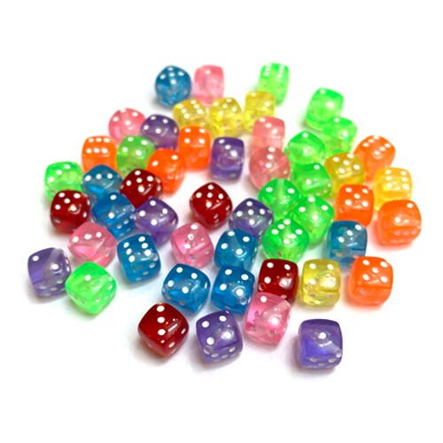 8mm Rainbow Plastic Dice Bead Set (14x) (K136)
