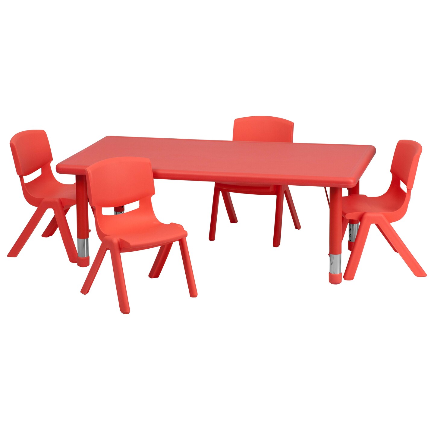Emma and Oliver 24&#x22;W x 48&#x22;L Rectangular Plastic Height Adjustable Activity Table Set with 4 Chairs