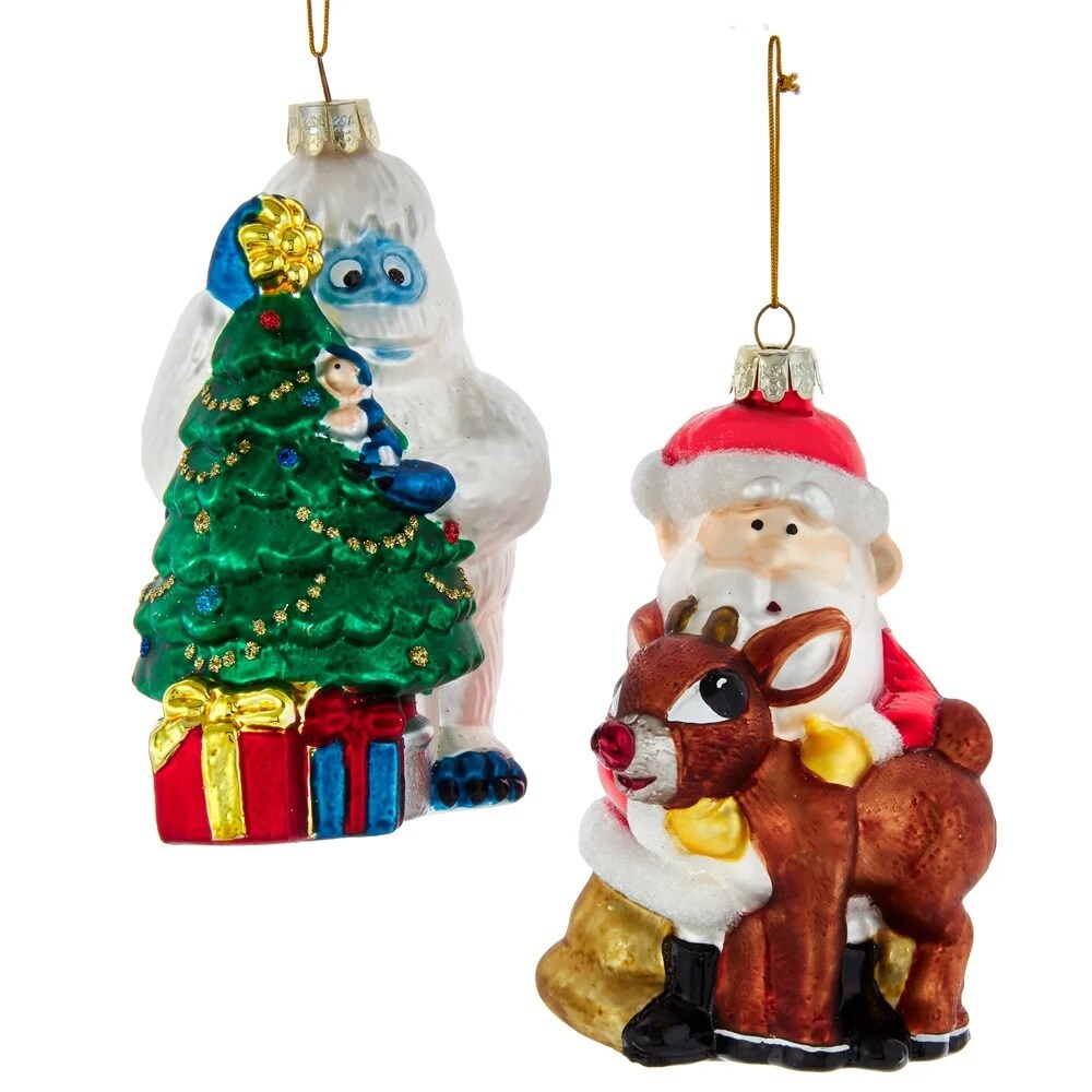KSA Pack of 6 Green and Brown Rudolph and Santa with Bumble Christmas Ornaments 6.25&#x22;