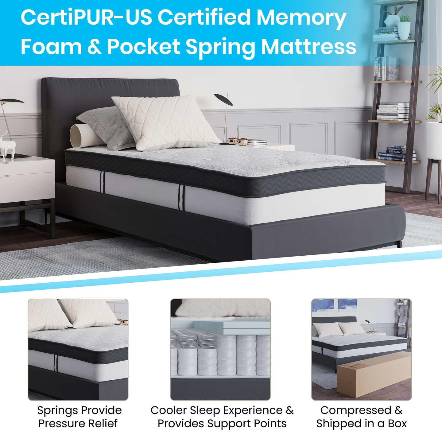 Merrick Lane Hulen 12 Inch Hybrid Pocket Spring &#x26; CertiPUR-US Certified Memory Foam Mattress