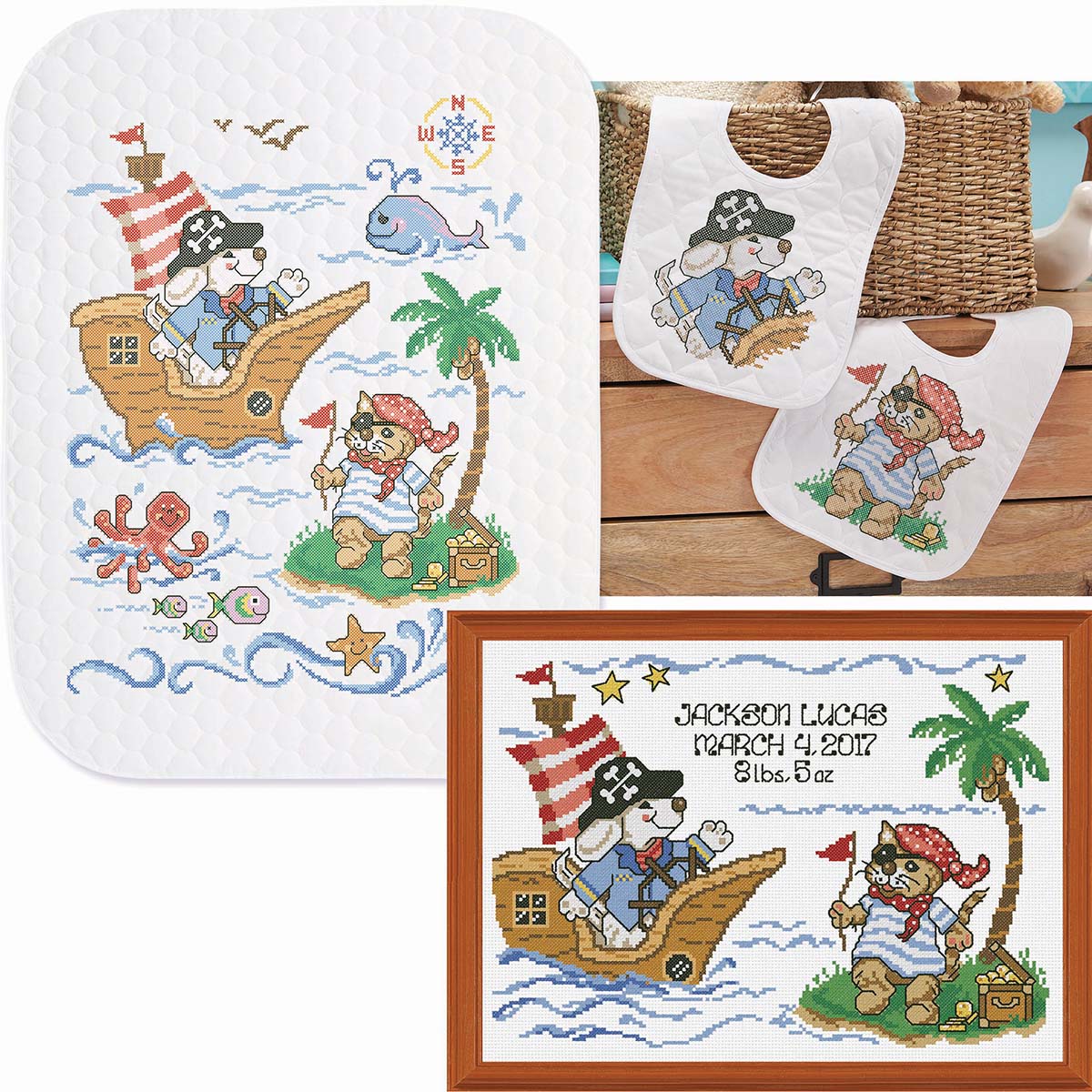 Baby by Herrschners Pirate Voyage Baby Quilt Stamped Cross-Stitch Kit