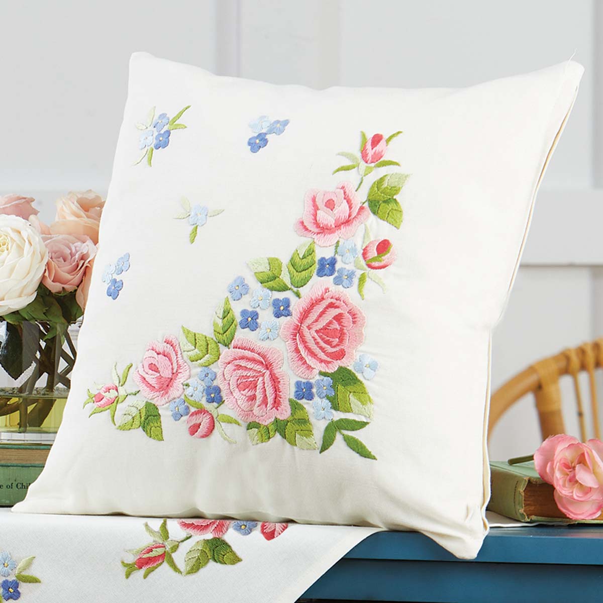 Nob Hill  Rose Circle Pillow Cover Stamped Embroidery Kit