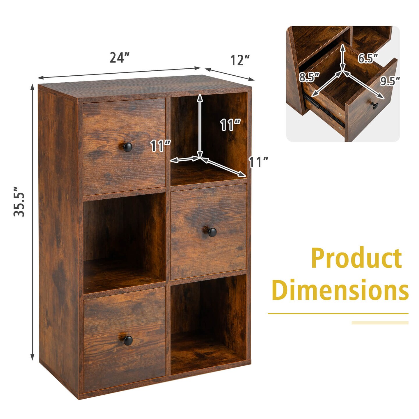 Engineered Wood 3-Tier Bookcase with Drawers for Living Room