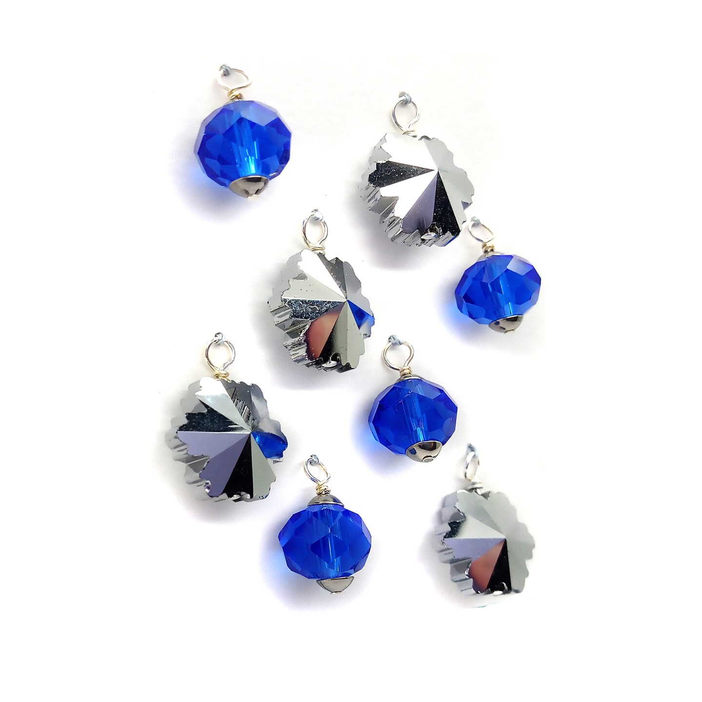 Miniature Ornaments, 8 pieces, Silver Snowflakes &#x26; Blue Baubles, Adorabilities