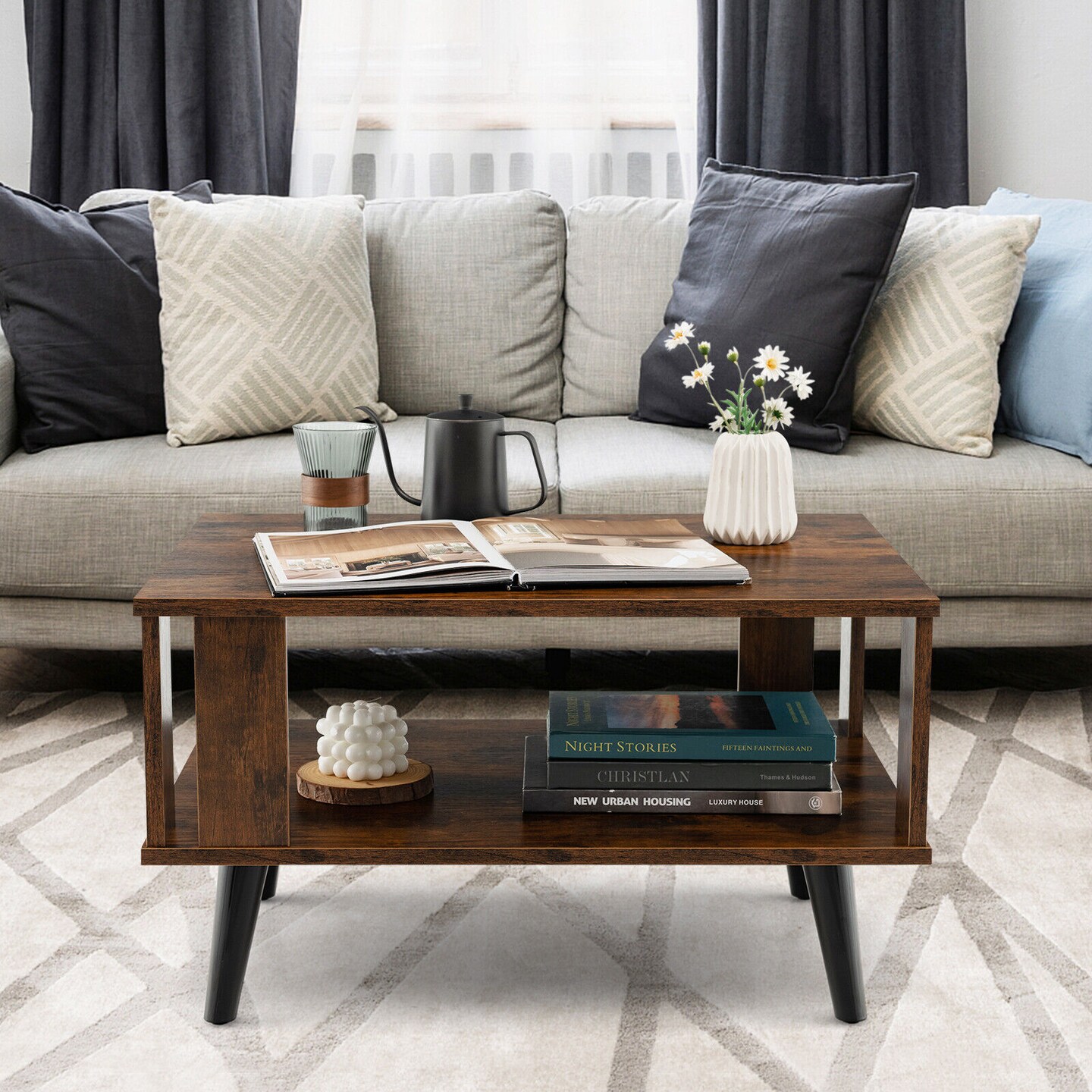 Compact Coffee Table with Open Storage Shelf Suitable for Any Style of Decoration