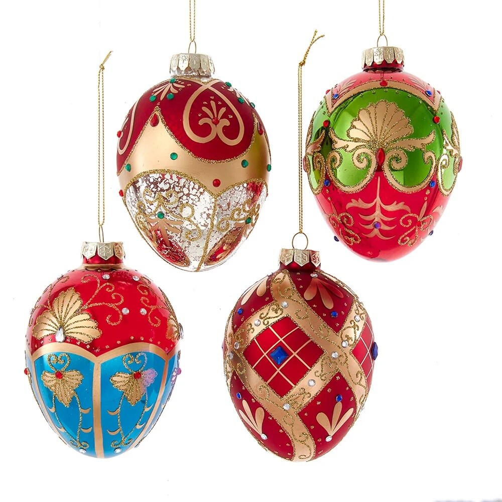 KSA Pack of 8 Red and Gold Egg Christmas Ornaments 6