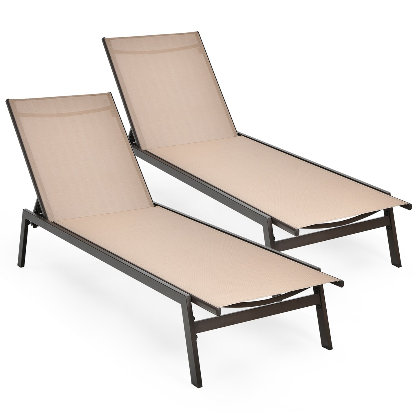 Costway 2 PCS Patio Lounge Chair Chaise Recliner Back Adjustable Garden Brown\Black