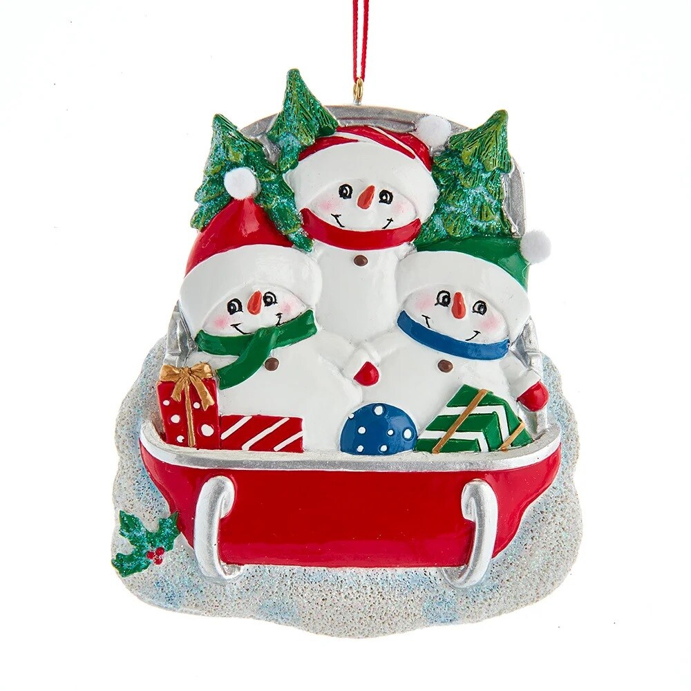 KSA Pack of 12 White and Red Snowman Family of Three on Sled Christmas Ornaments 4" Michaels