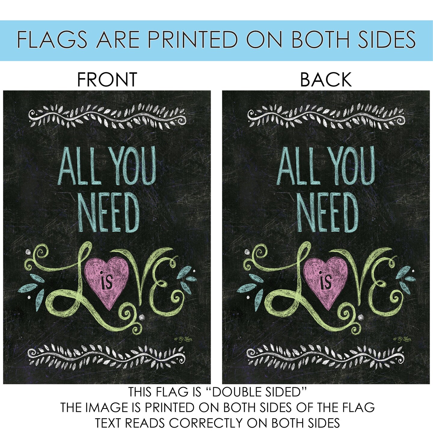 All You Need Is Love Chalkboard Decorative Love Double Sided Flag