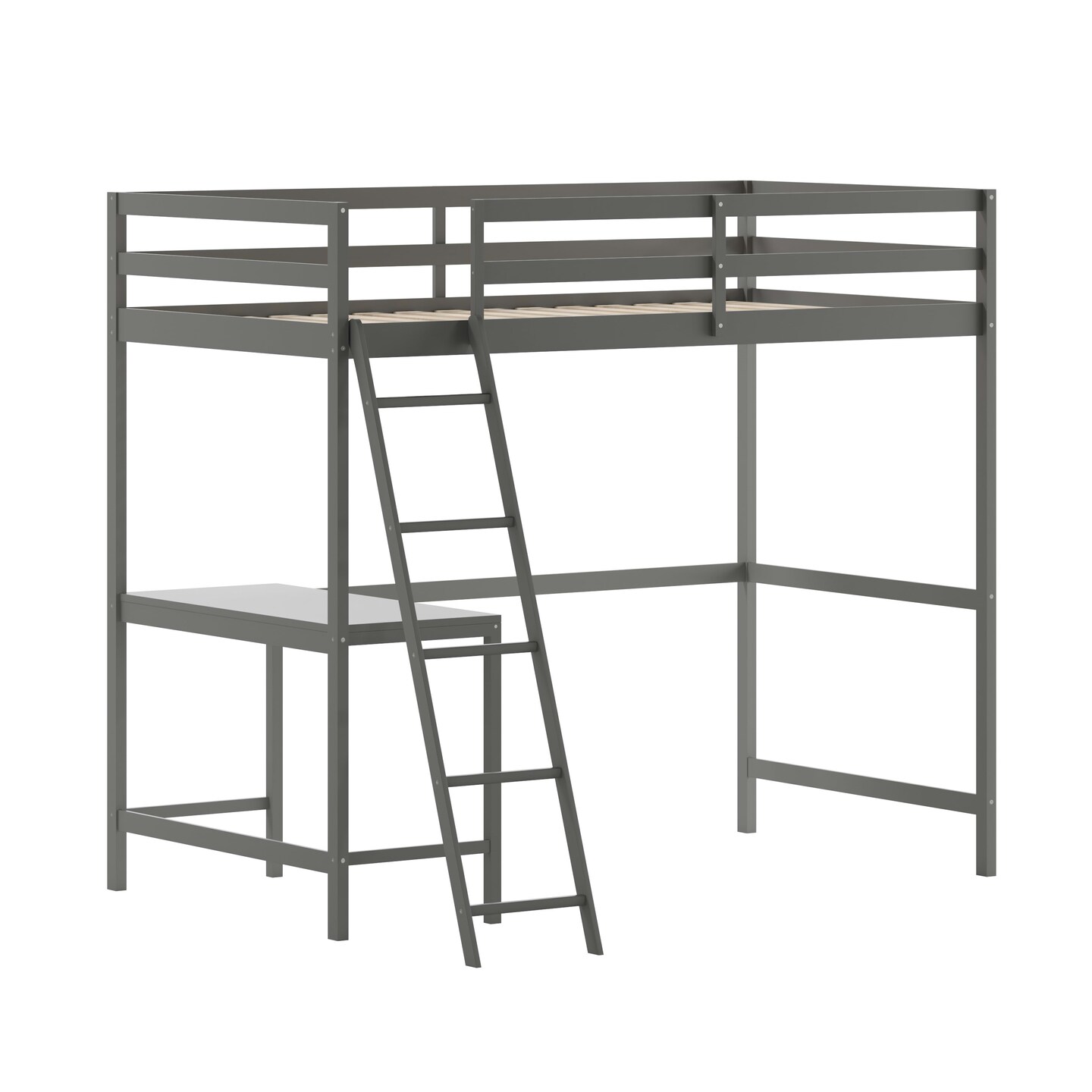 Emma and Oliver Ridley Twin Wood Loft Bed Frame with Protective Guardrails and Integrated Desk and Ladder for Use with Any 6-8&#x22; Thick Mattress