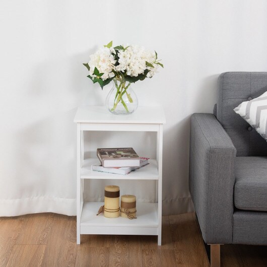 3-Tier Living Room Display Storage Shelf Nightstand-White