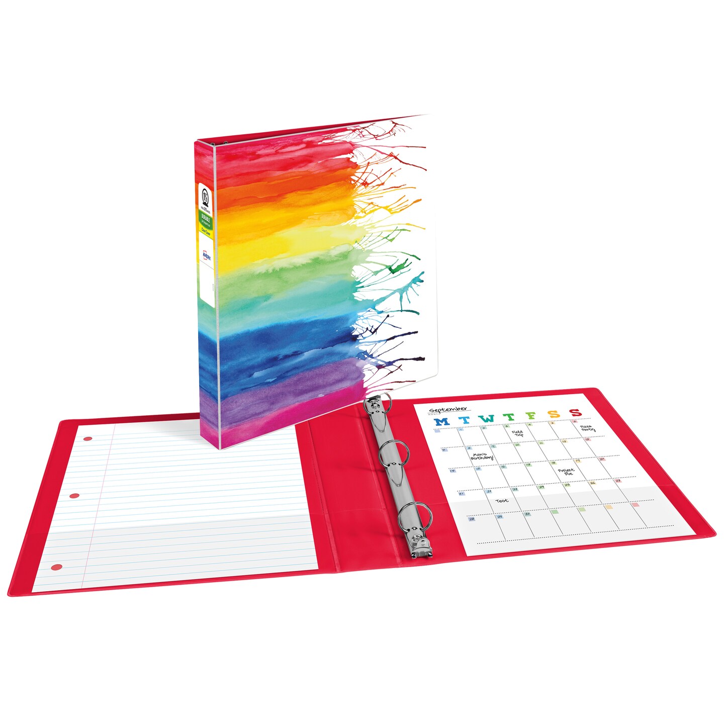 Avery + Amy Tangerine Designer Collection Binder, 1.5" Round Rings, 275-Sheet Capacity, Watercolor Rainbow (28347)