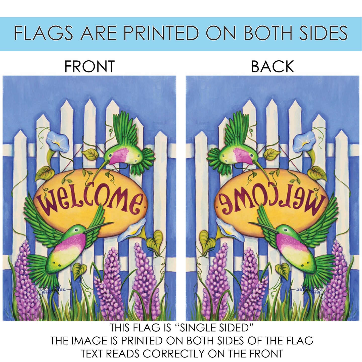 Welcome Hummingbirds Decorative Welcome Flag