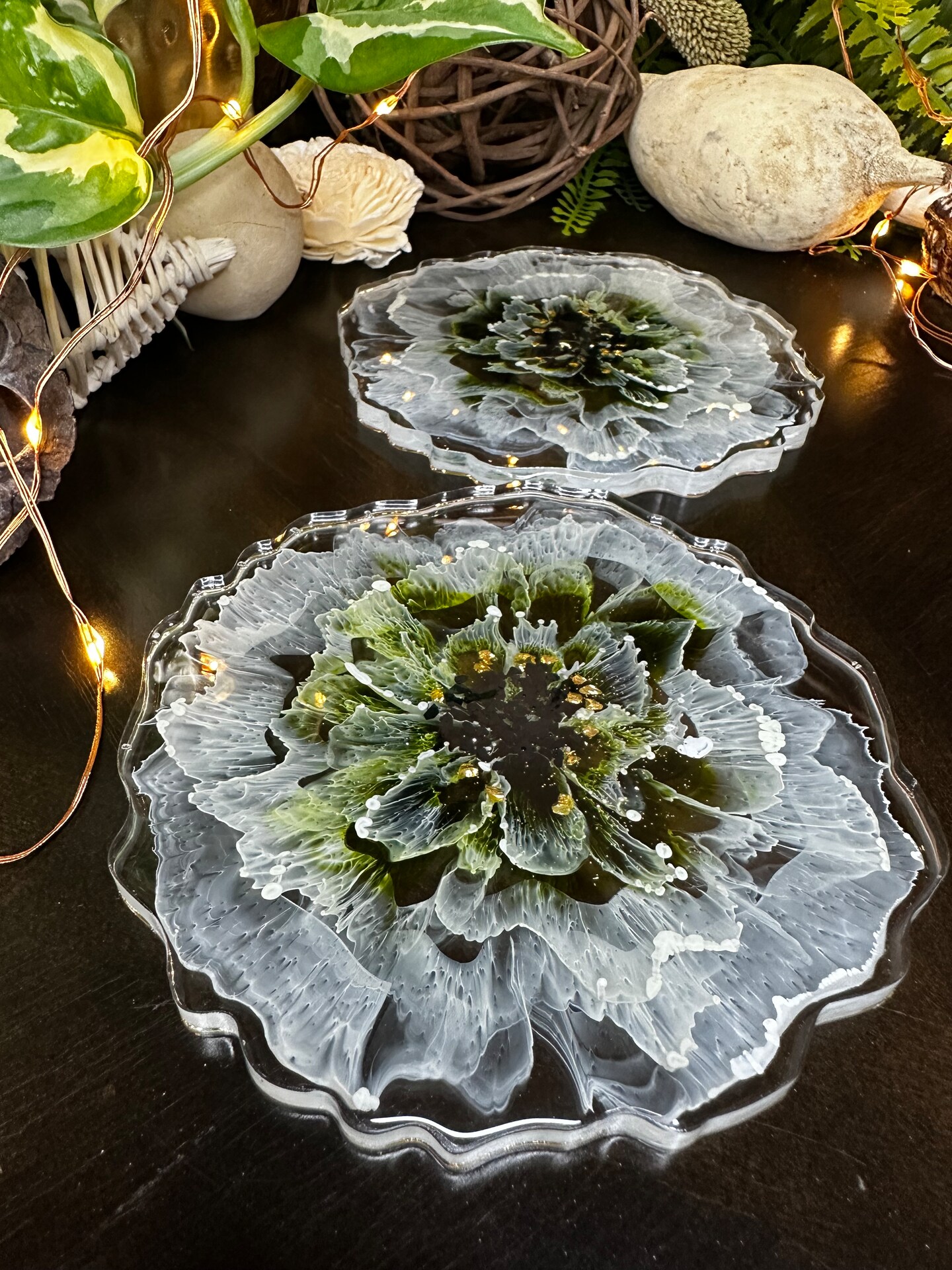 Handmade Olive Green Flowers Coaster Sets Wedding Housewarming