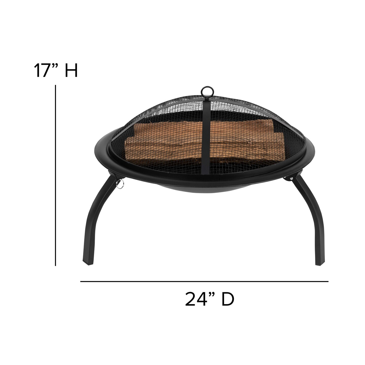Merrick Lane Ewan Fire Pit 22.5" Iron Folding Wood Burning Outdoor Fire Pit For Patio, Backyard, Camping, Picnics With Spark Screen And Poker