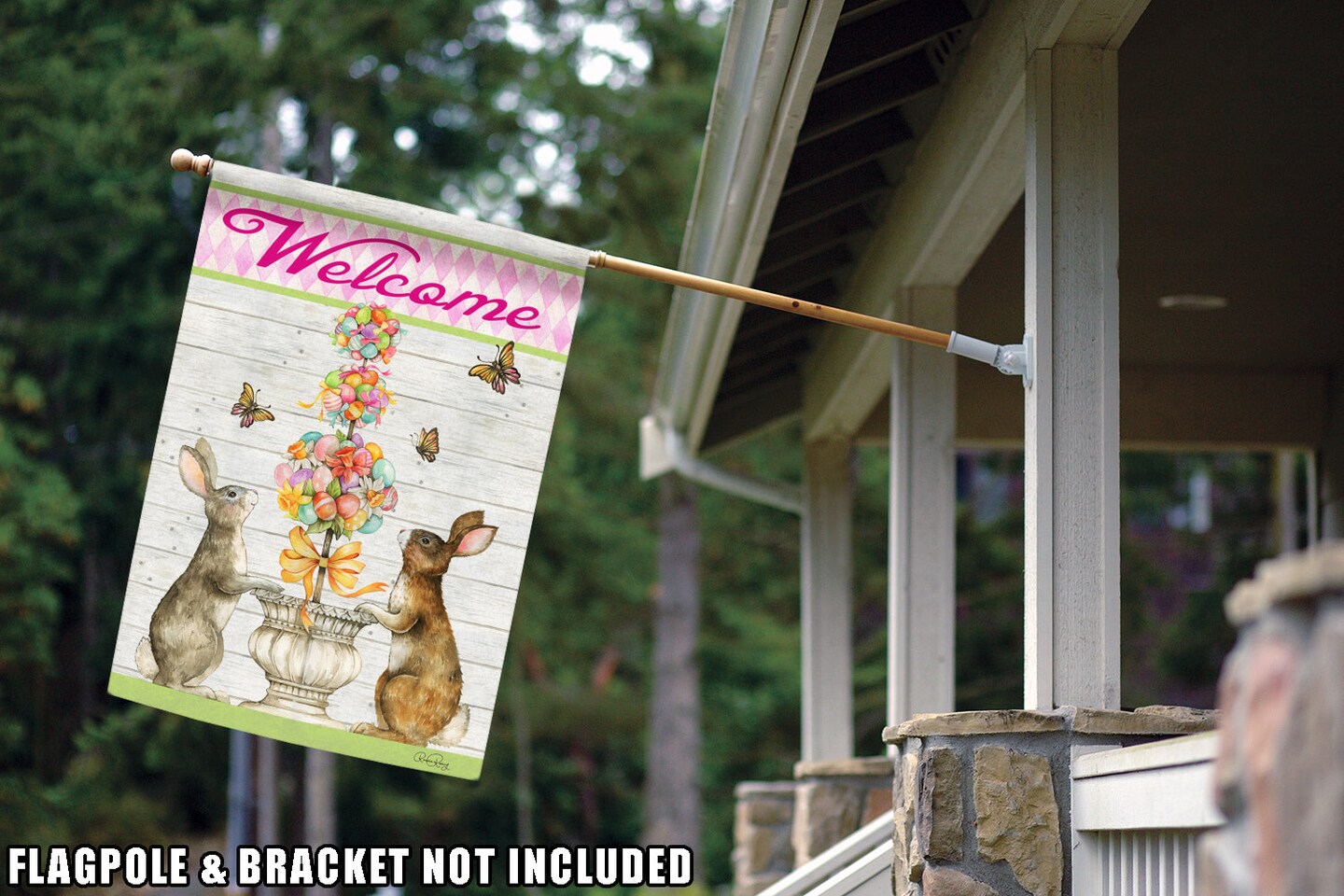 Easter Bunny Topiary Decorative Easter Double Sided Flag
