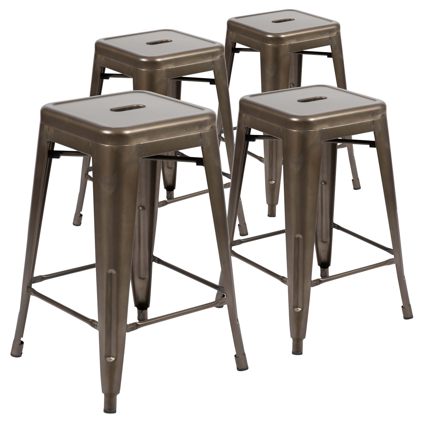 Emma and Oliver 4 Pack 24&#x22; High Metal Indoor Counter Bar Stool - Stackable Stool
