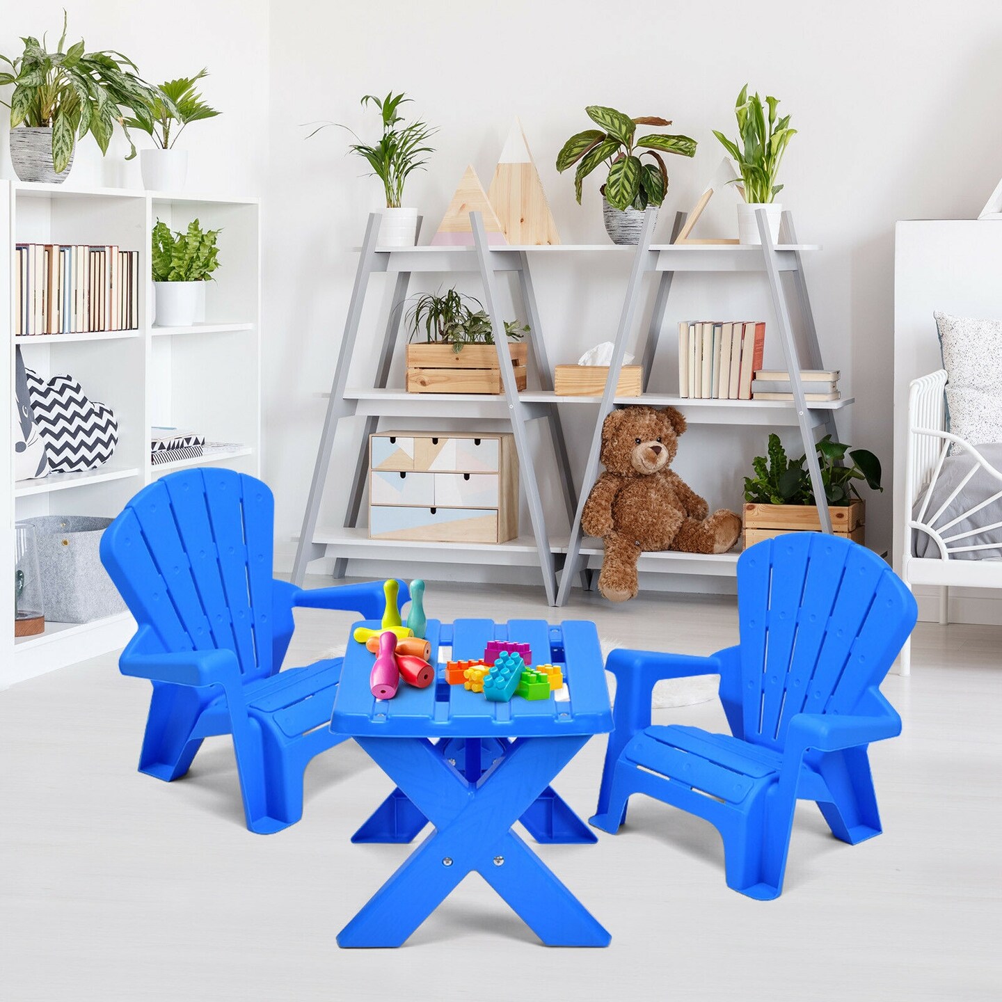 3-Piece Plastic Children Play Table Chair Set Perfect for Indoor-Outdoor Use