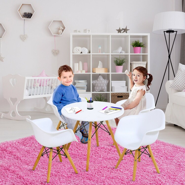 5 Piece Kids Modern Kids Round Table and Chairs Set with Backrests and Armrests Best Gift for Children