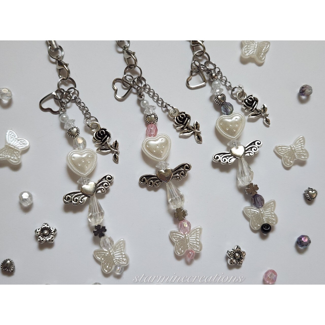 Pearly Angels Phone Strap ~ Beaded Keychain Charm Cute Girly Alt Coquette  Kawaii Y2k Aesthetic