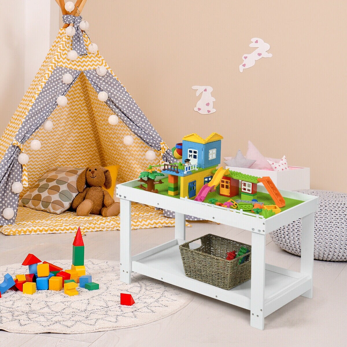Solid Multifunctional Wood Kids Activity Play Table