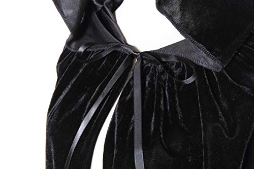 BIGXIAN Long Hooded Cloak Velvet Cape Witch Costume Halloween Costumes for Women Men (Black, Large)