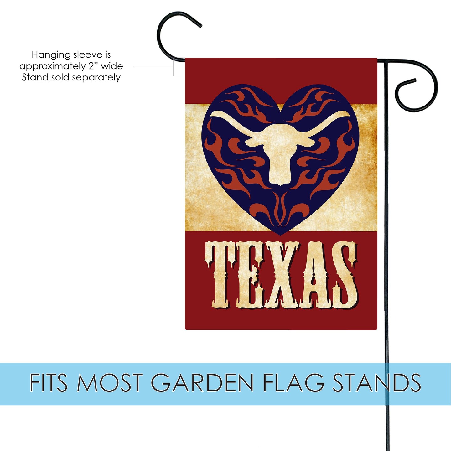 Texas Longhorn Heart Decorative Texas Flag