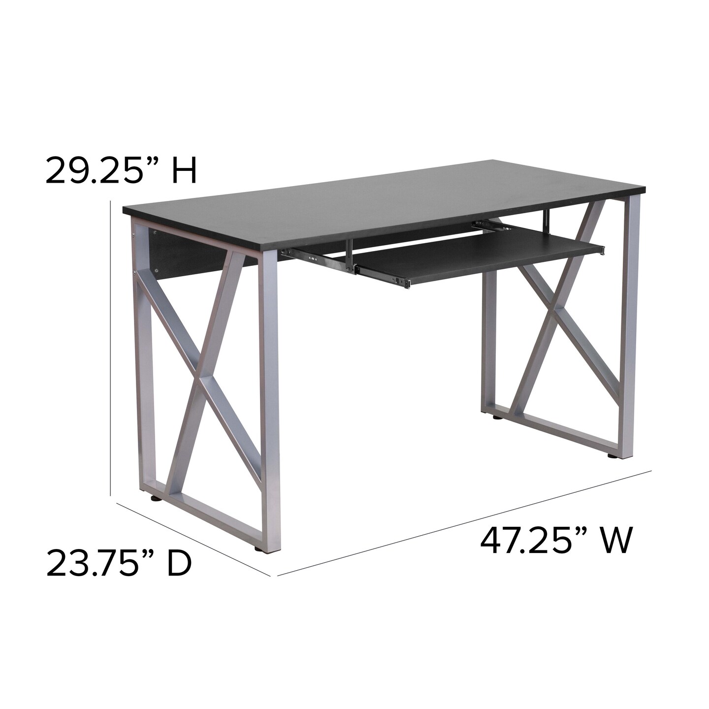 Emma and Oliver Computer Desk with Pull-Out Keyboard Tray and Cross-Brace Frame