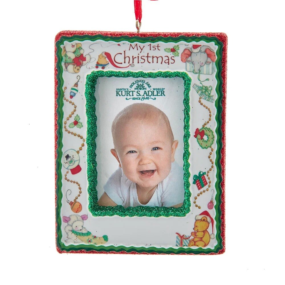 KSA Pack of 12 Green and Red Photo Frame "My 1st Christmas" Ornaments 4.25" Michaels