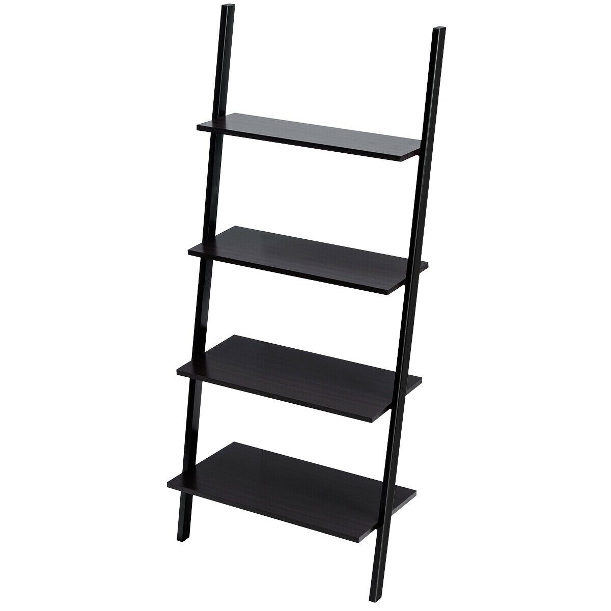 Metal Particle Board 4-Tier Ladder Shelf with Wall Mount