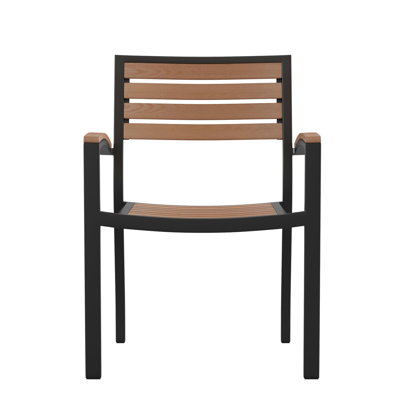 Emma and Oliver Set of 4 Stackable All-Weather Aluminum Patio Chairs with Faux Teak Slats