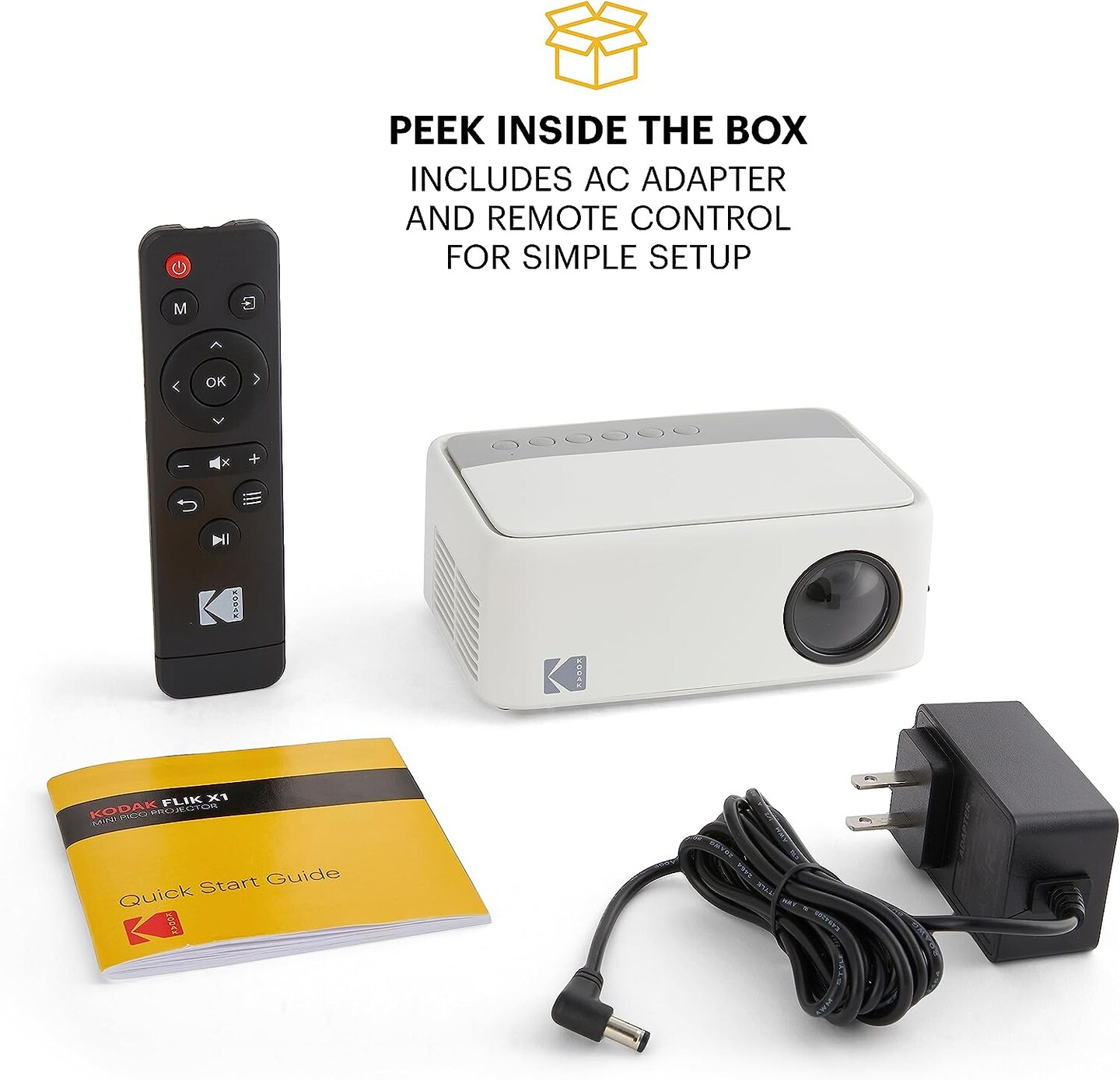 KODAK FLIK X1 Mini Pico Projector, Compact 100" Mini Projector with Remote Control & Speakers
