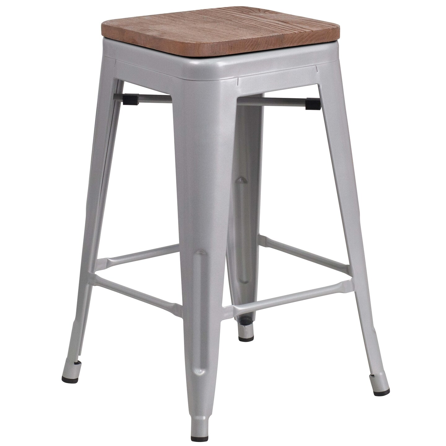Merrick Lane Dalton Series Backless Metal Dining Stool with Wooden Seat for Indoor Use