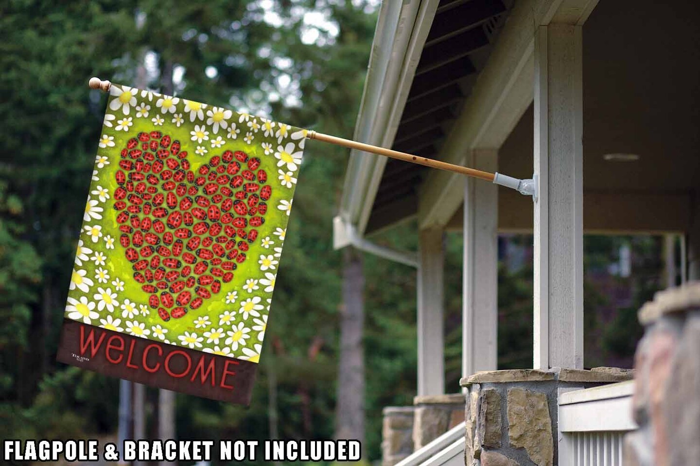 Ladybug Heart Decorative Valentine Double Sided Flag