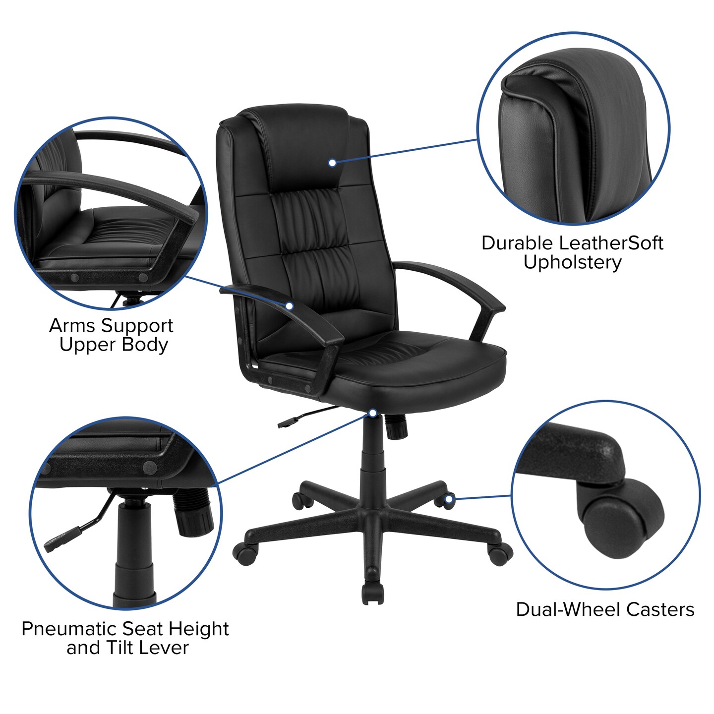 Emma and Oliver Fundamentals High Back Padded Task Office Chair with Arms