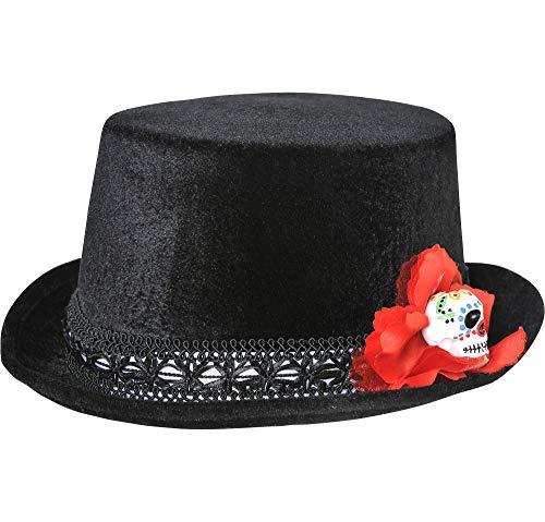 Day of the Dead Top Hat Costume Accessory - One Size, Black - 1 Pc.